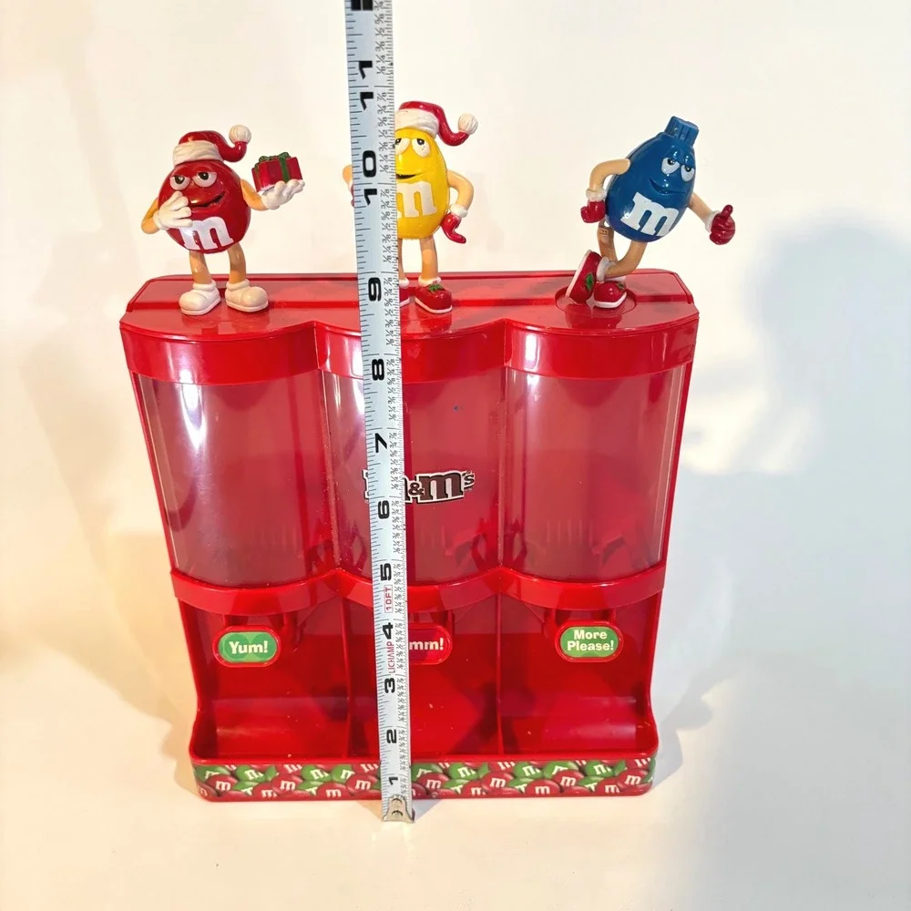 M&Ms Christmas Triple Candy Dispenser Red Yellow Blue Santa Hat Holiday Vintage
